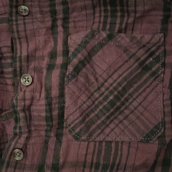 Purple and black plaided button up shirt with front pocket. - Picture 3 of 4